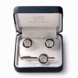 Mother of Pearl Tie Clip and Cufflinks Set Cherry Blossom